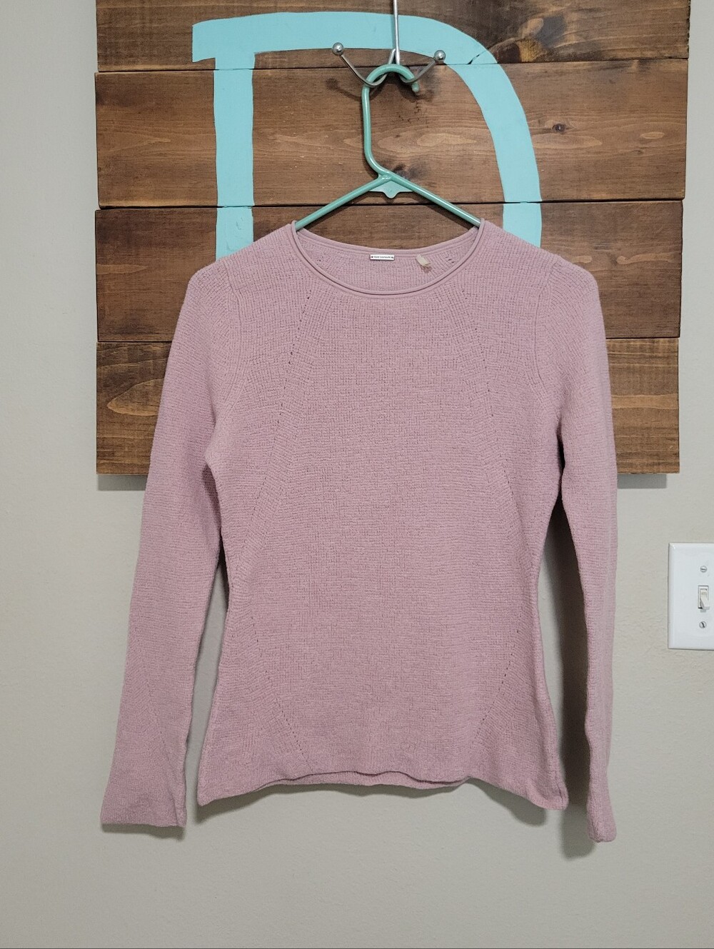 Elie Tahari Dusty Rose Merino Wool Fitted Crewneck Sweater Top Size Large